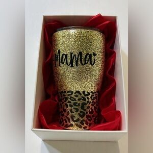 Gold Glitter 'Mama' Insulated Travel Tumbler